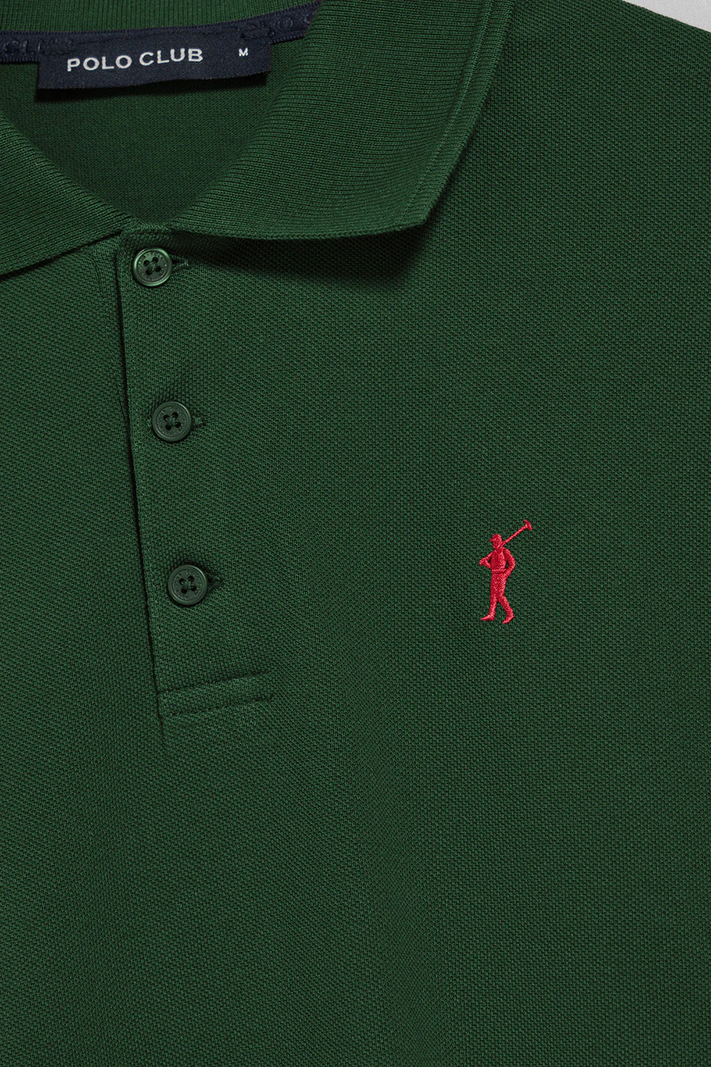 Polo de tres botones verde botella con logo bordado Rigby Go - Image 6