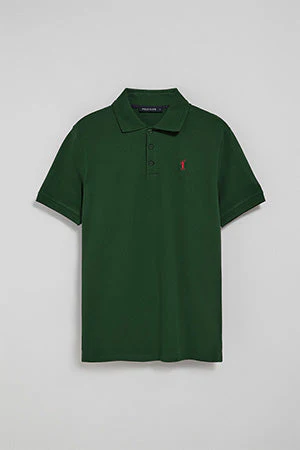 Polo de tres botones verde botella con logo bordado Rigby Go - Image 9