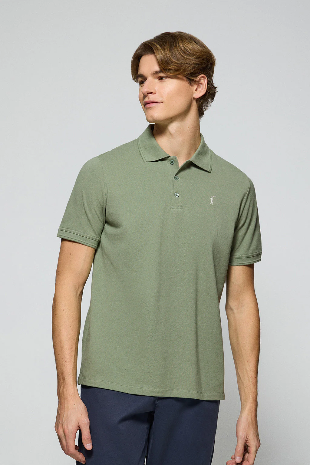 Polo de tres botones verde jade con logo bordado Rigby Go