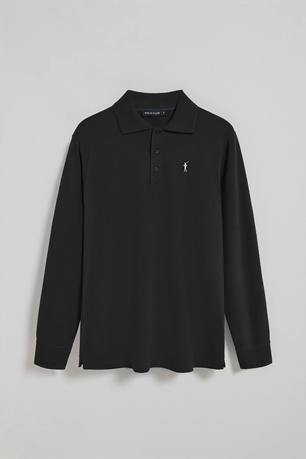 Polo de manga larga de tres botones en negro con logo Rigby Go - Image 9
