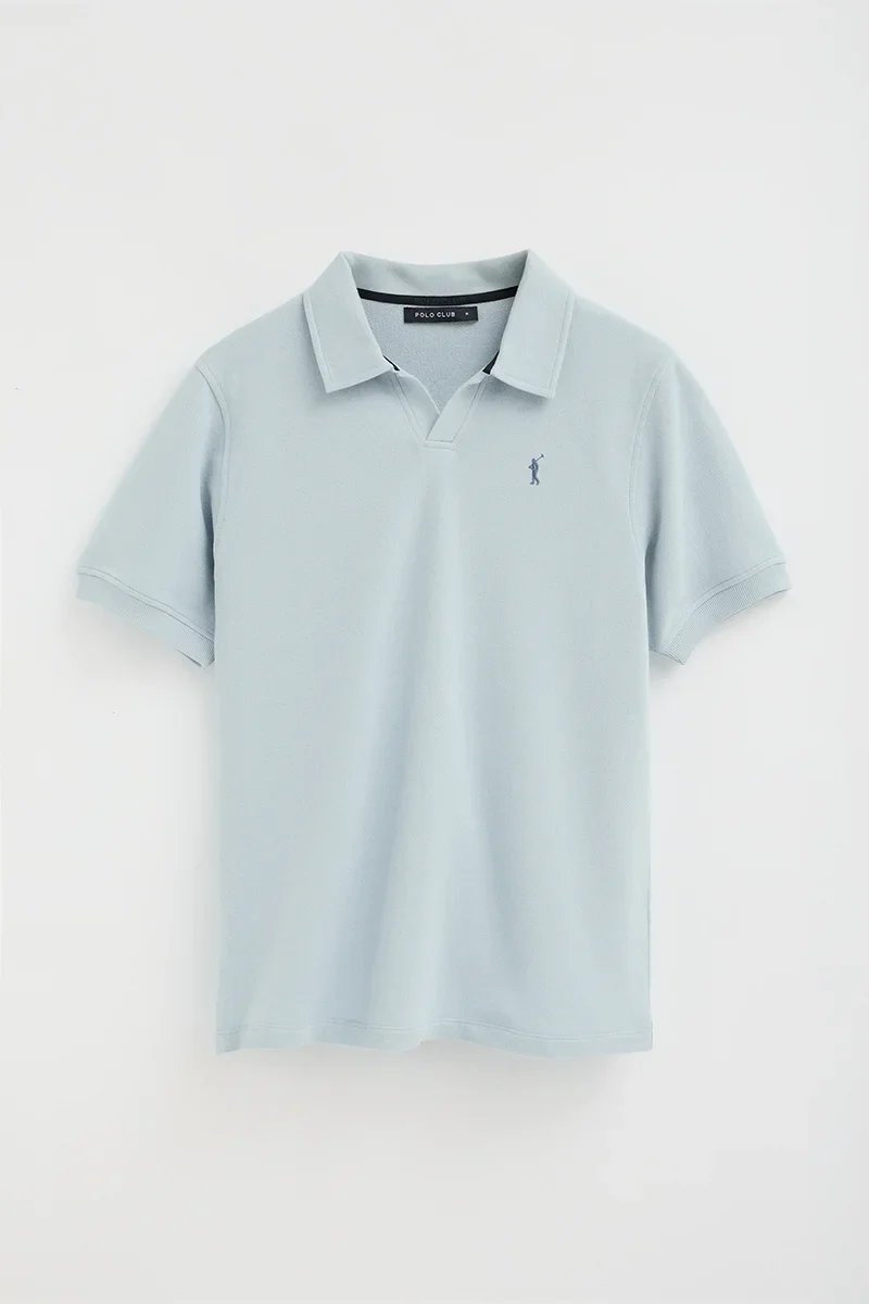 Polo azul claro de algodón con microestructura y bordado Rigby Go - Image 9