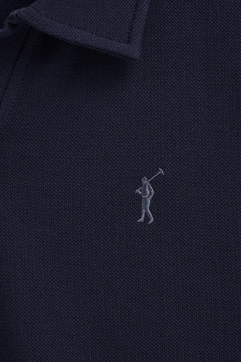 Polo azul marino de algodón con microestructura y bordado Rigby Go - Image 6