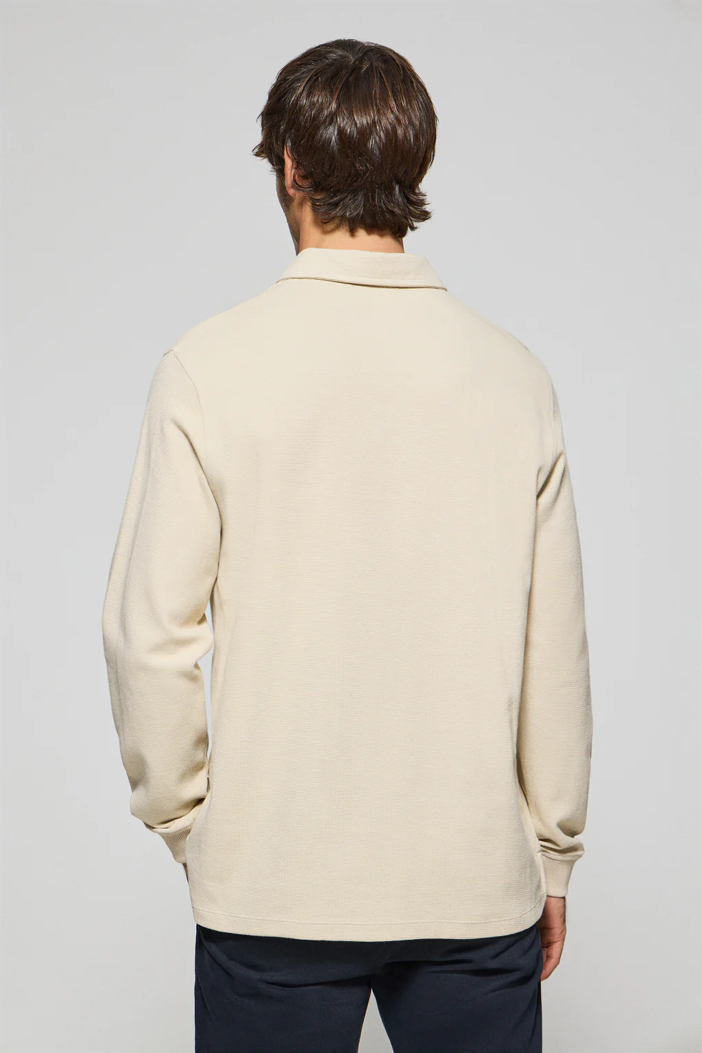 Polo de manga larga beige con dos botones y logo Rigby Go - Image 2
