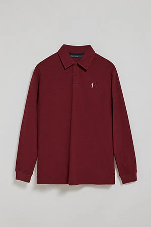 Polo de manga larga granate con dos botones y logo Rigby Go - Image 9
