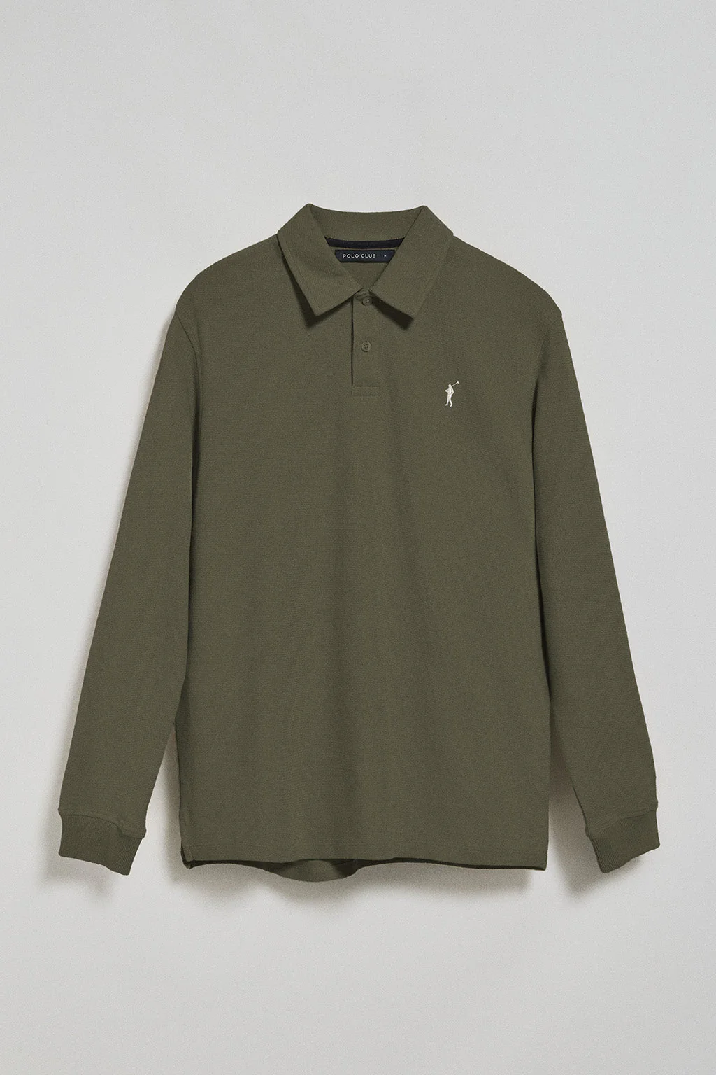Polo de manga larga verde militar con dos botones y logo Rigby Go - Image 5