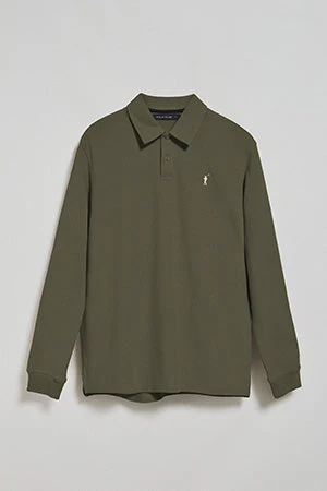 Polo de manga larga verde militar con dos botones y logo Rigby Go - Image 9