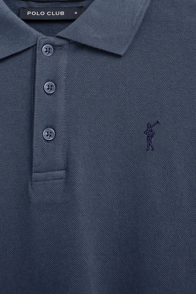 Polo azul denim teñido en prenda con logo bordado Rigby Go - Image 6