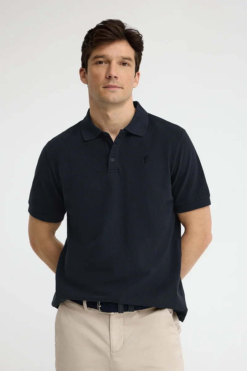 Polo azul marino teñido en prenda con logo bordado Rigby Go - Image 2