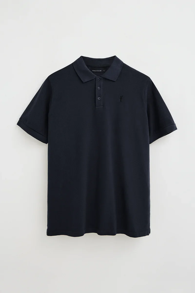 Polo azul marino teñido en prenda con logo bordado Rigby Go - Image 9