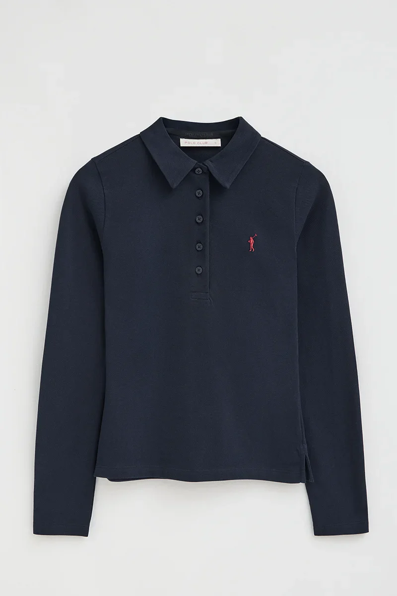 Polo azul marino de manga larga de corte slim y bordado Rigby Go - Image 9
