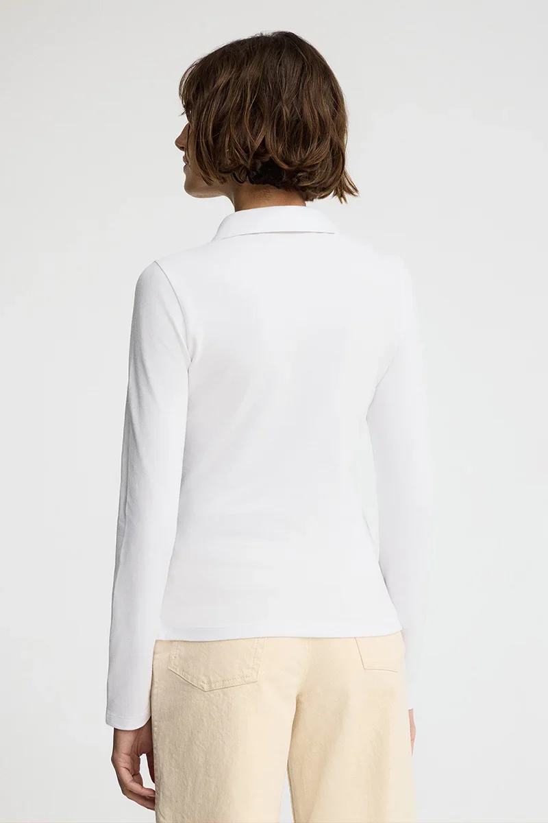Polo blanco de manga larga de corte slim y bordado Rigby Go - Image 4