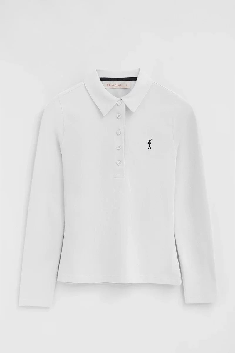 Polo blanco de manga larga de corte slim y bordado Rigby Go - Image 5