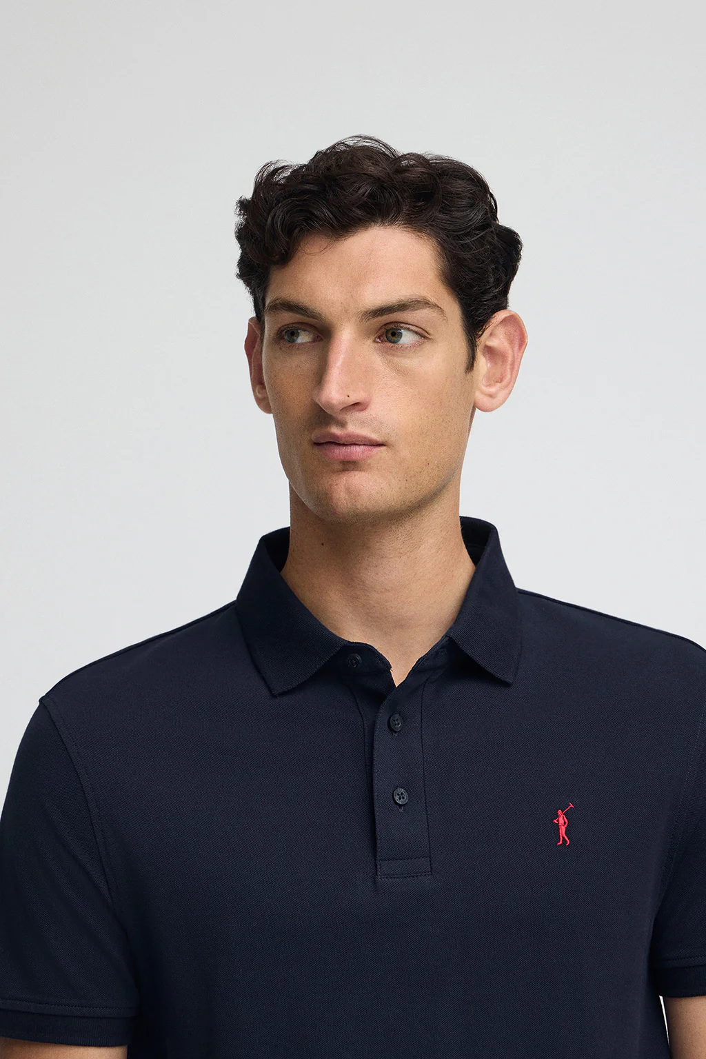 Polo azul marino slim de piqué con logo bordado Rigby Go