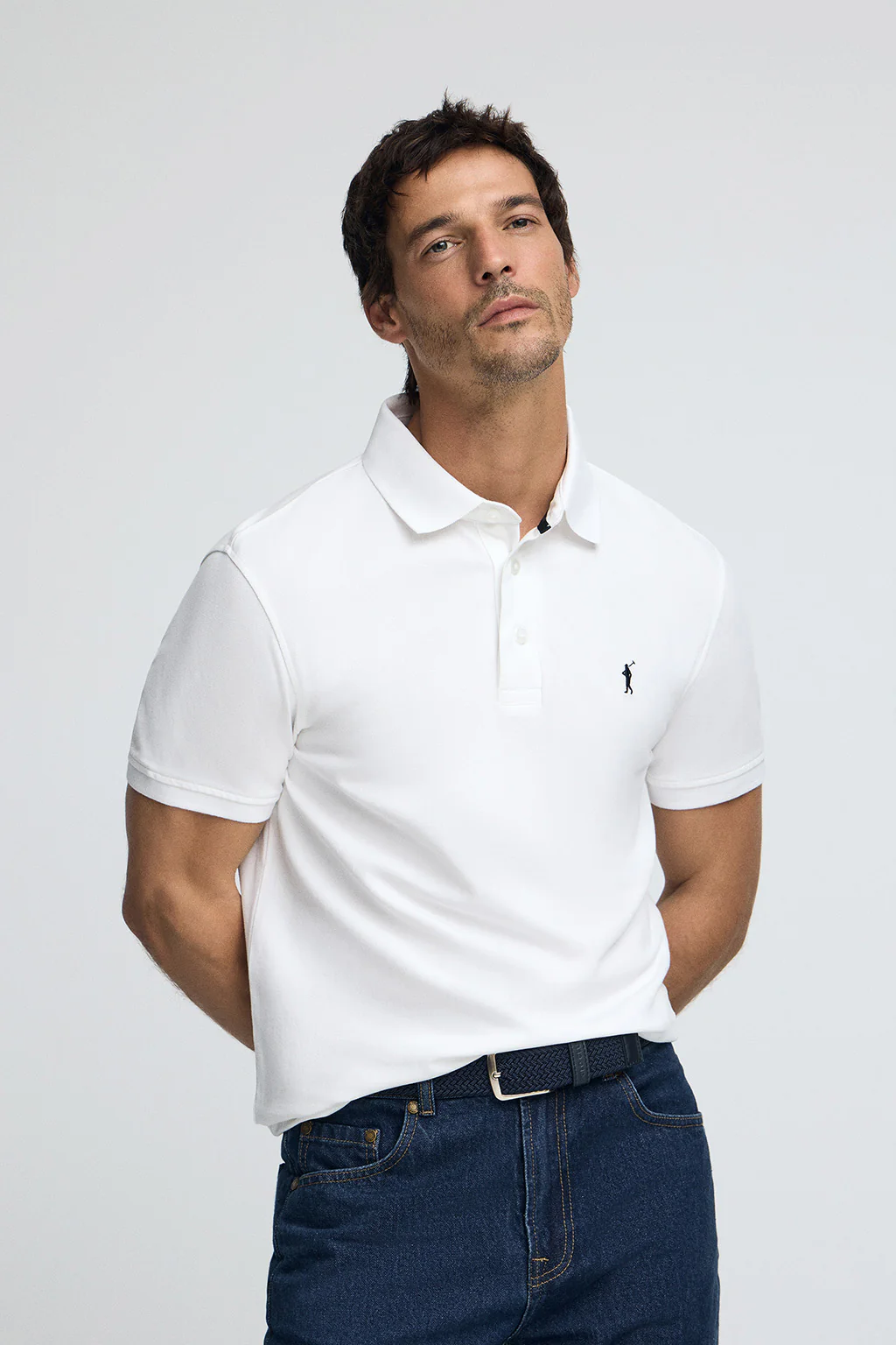 Polo blanco slim de piqué con logo bordado Rigby Go