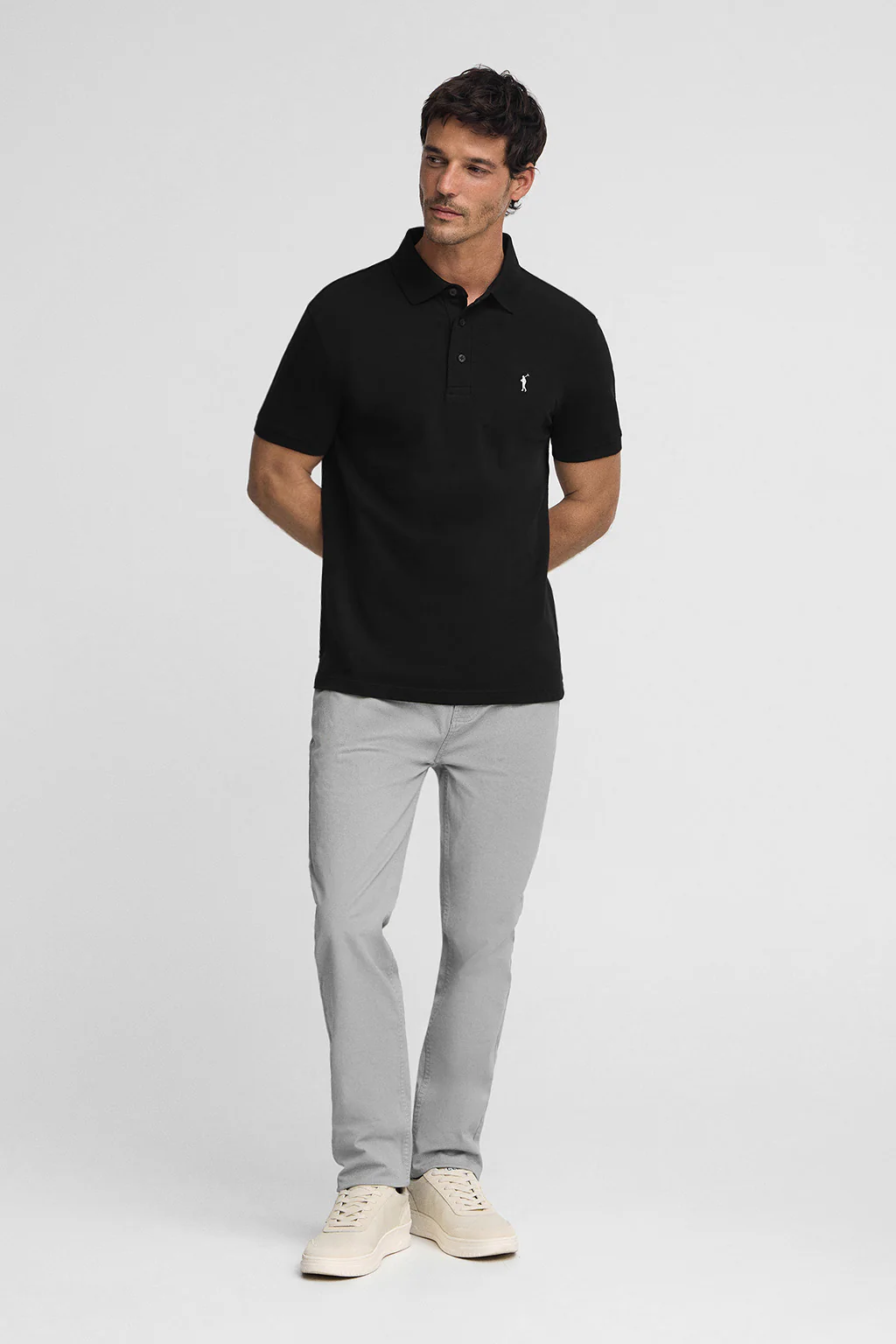 Polo negro slim de piqué con logo bordado Rigby Go - Image 3