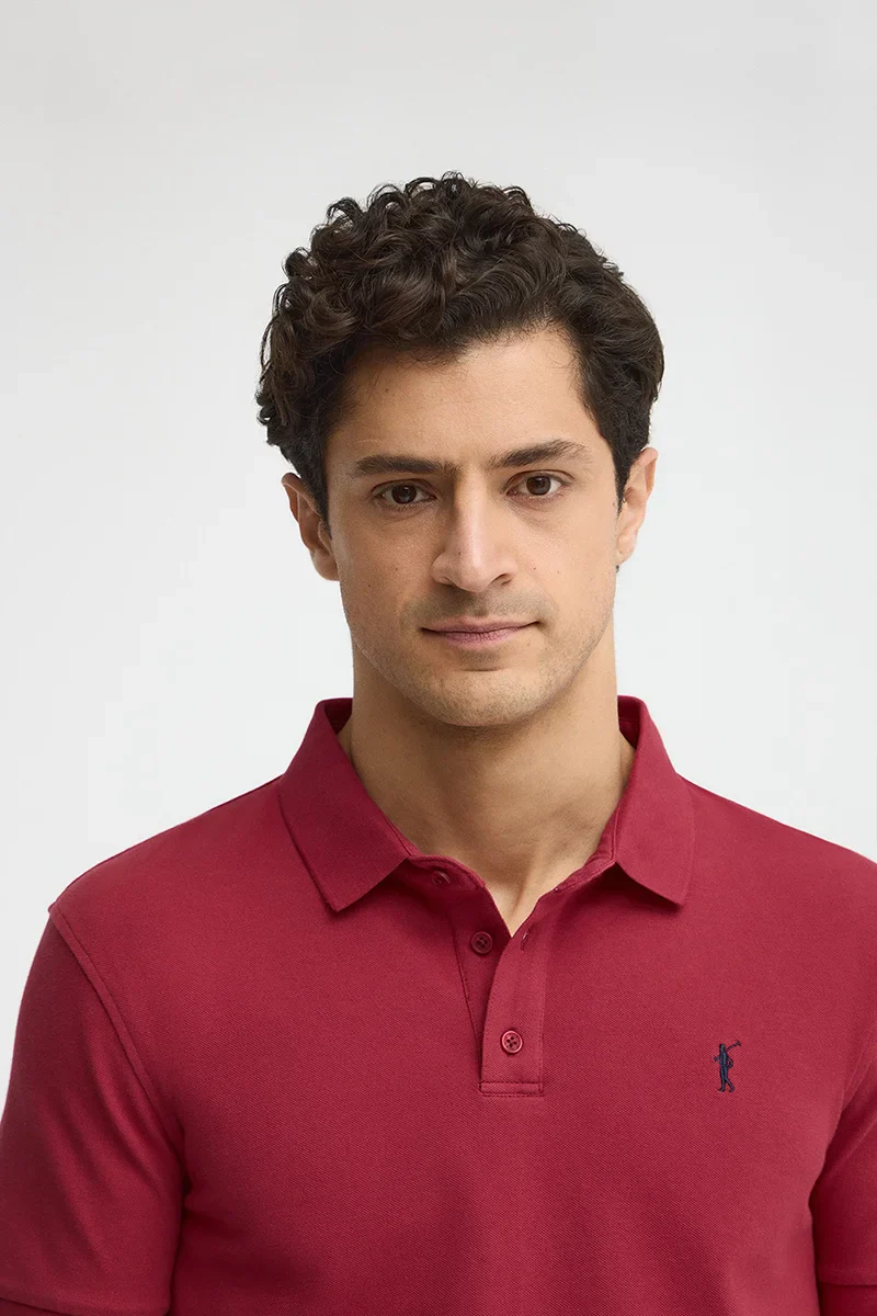 Polo rojo quemado de corte slim con bordado Rigby Go - Image 3