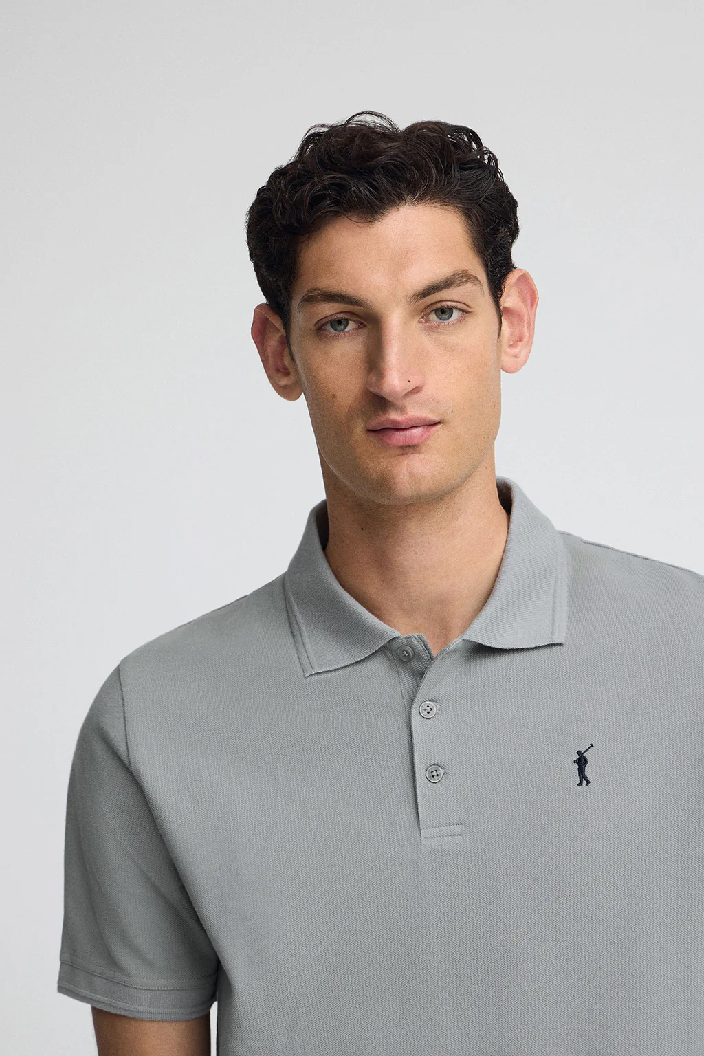 Polo gris azulado de piqué con logo bordado Rigby Go - Image 2