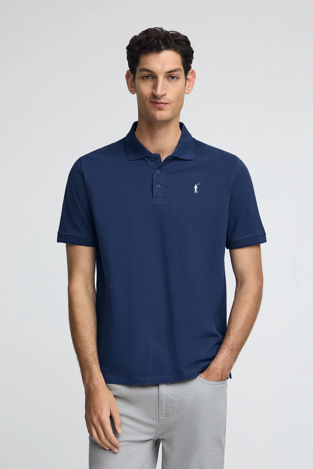 Polo azul indigo de piqué con logo bordado Rigby Go