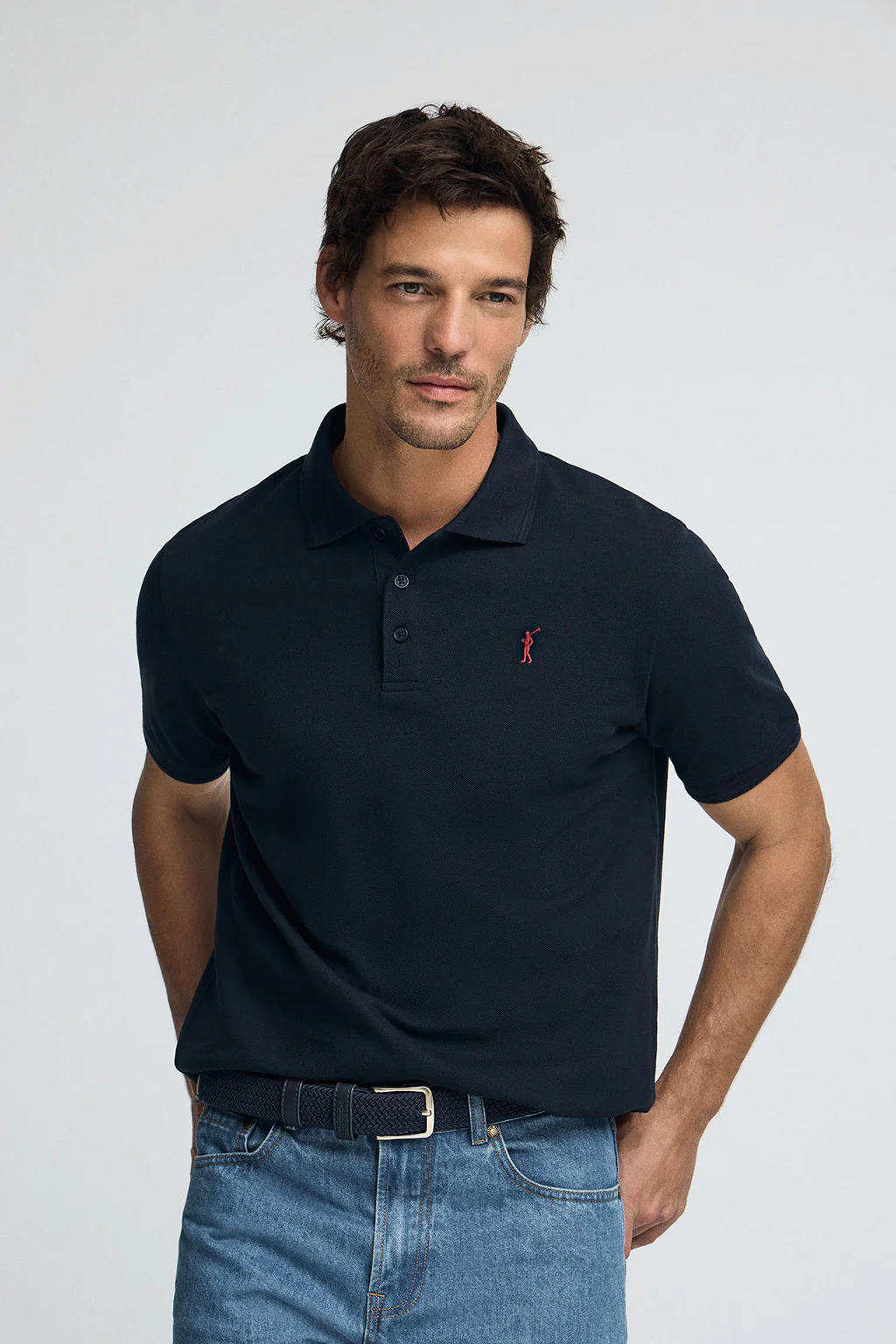 Polo azul marino de piqué con logo bordado Rigby Go