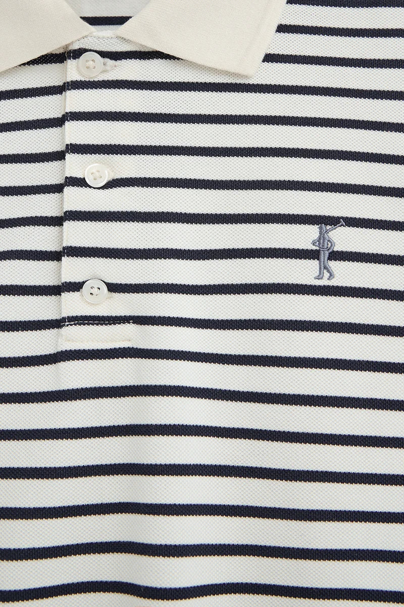 Polo de rayas color crudo y azul marino con logo bordado Rigby Go - Image 7