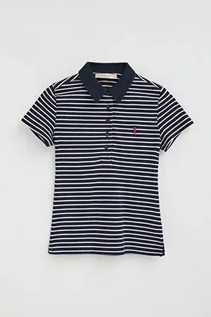 Polo de rayas azul marino y rosa claro de corte slim con bordado Rigby Go - Image 10