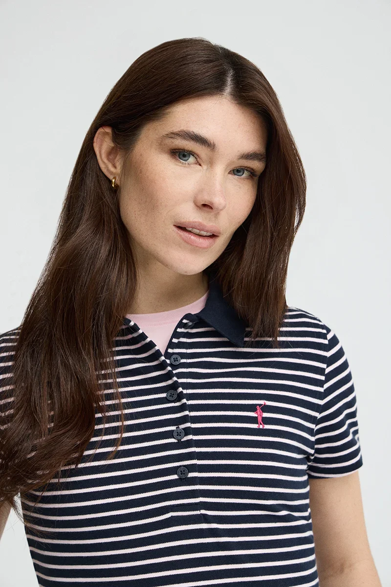 Polo de rayas azul marino y rosa claro de corte slim con bordado Rigby Go - Image 3