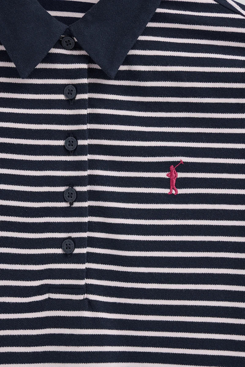 Polo de rayas azul marino y rosa claro de corte slim con bordado Rigby Go - Image 7