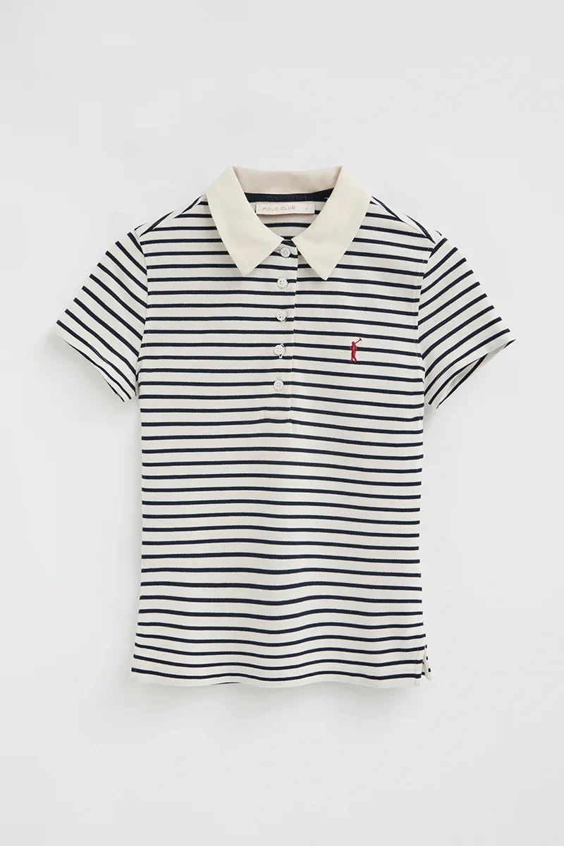 Polo de rayas color crudo y azul marino de corte slim con bordado Rigby Go - Image 6