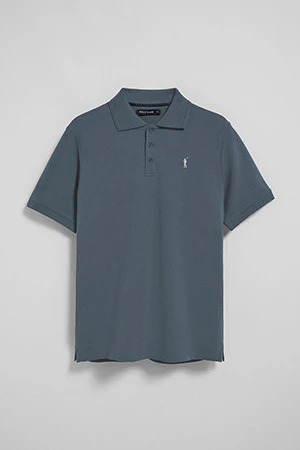 Polo azul denim de manga corta y tres botones con logo bordado Rigby Go - Image 6