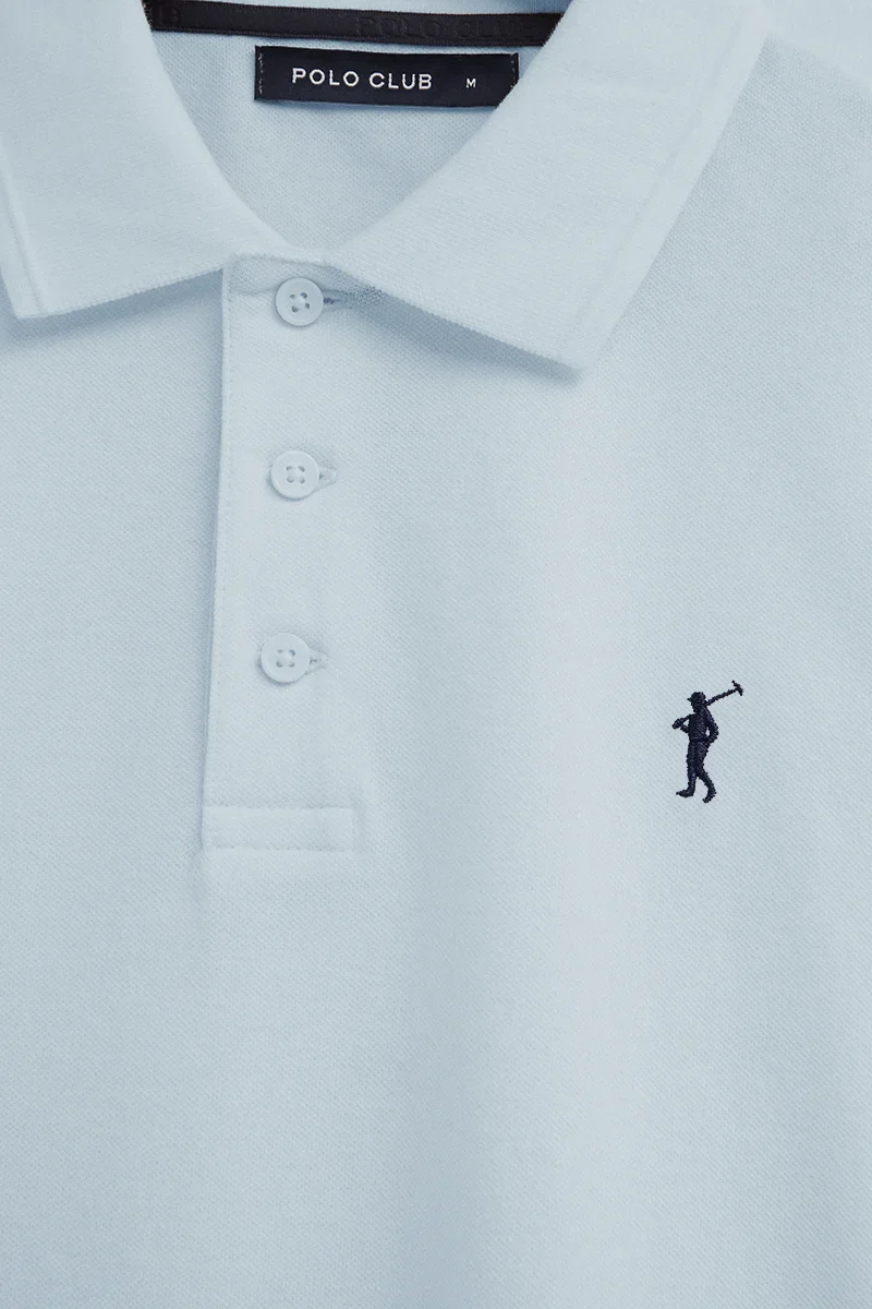 Polo azul claro de manga corta con logo bordado Rigby Go - Image 7