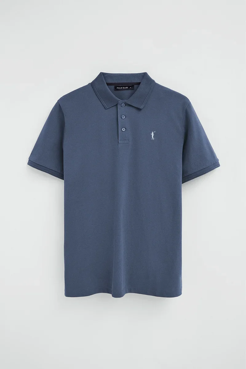 Polo azul denim de manga corta con logo bordado Rigby Go - Image 6