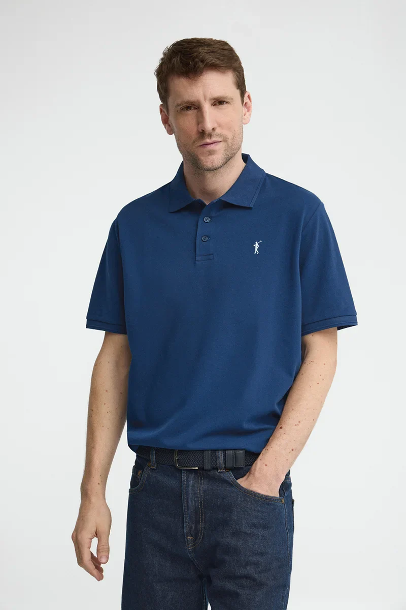 Polo azul índigo de manga corta con logo bordado Rigby Go
