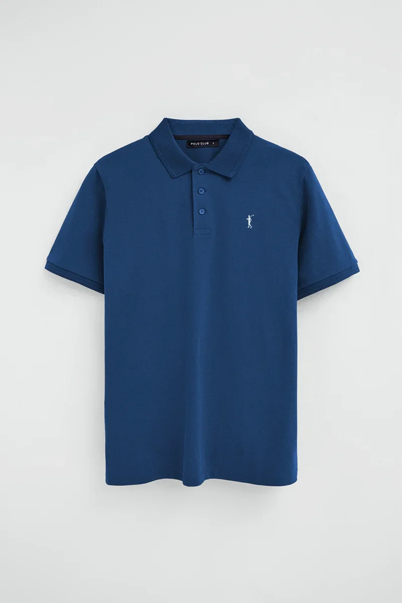 Polo azul índigo de manga corta con logo bordado Rigby Go - Image 10