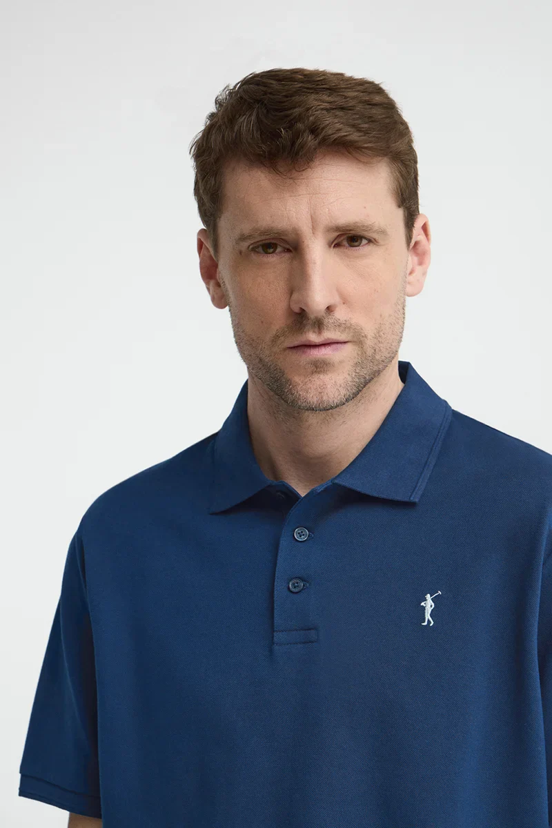 Polo azul índigo de manga corta con logo bordado Rigby Go - Image 2