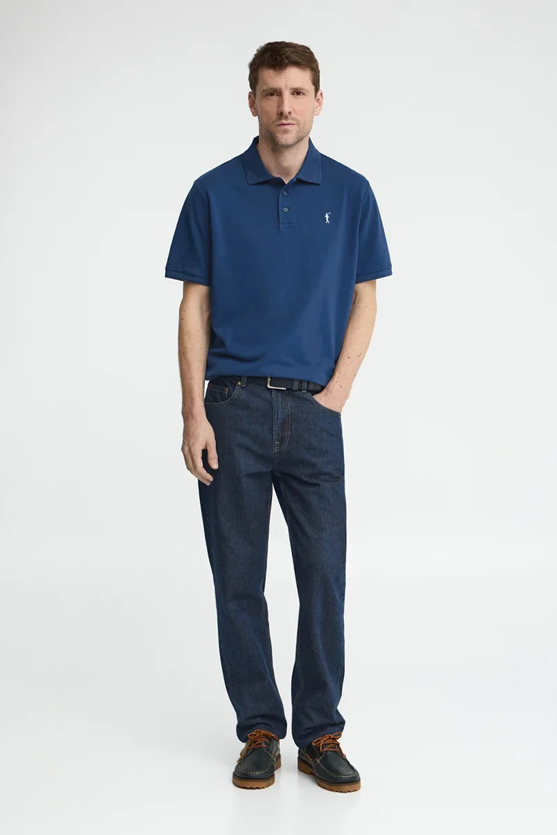 Polo azul índigo de manga corta con logo bordado Rigby Go - Image 3