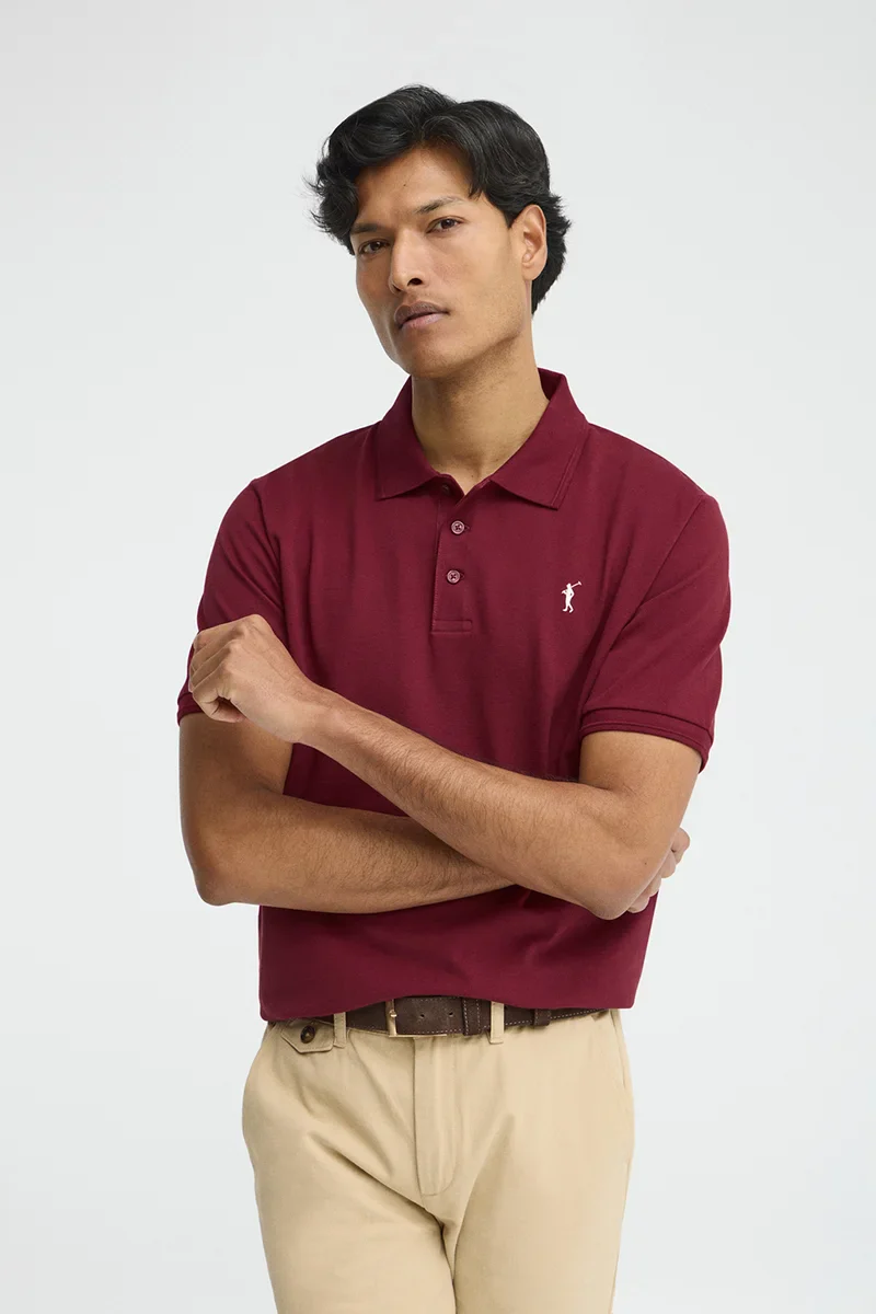 Polo granate de manga corta con logo bordado Rigby Go - Image 2