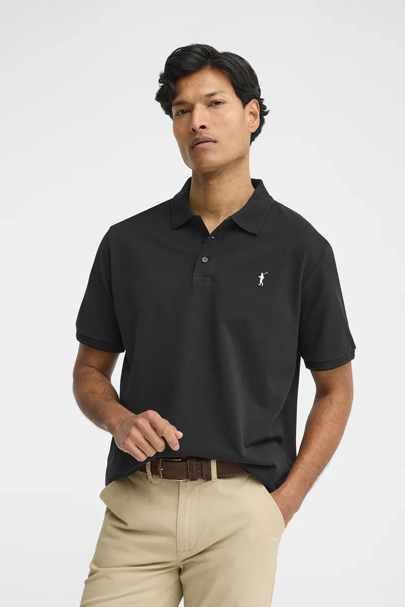 Polo negro de manga corta con logo bordado Rigby Go - Image 2
