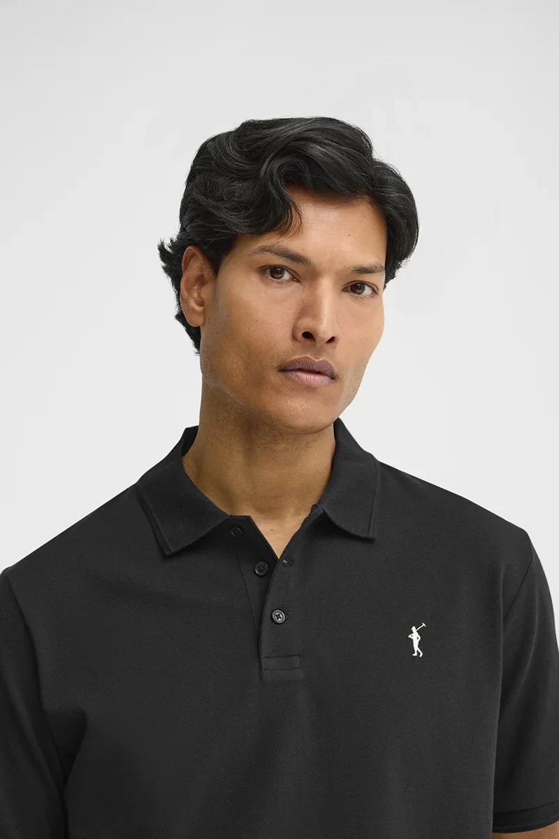 Polo negro de manga corta con logo bordado Rigby Go - Image 3