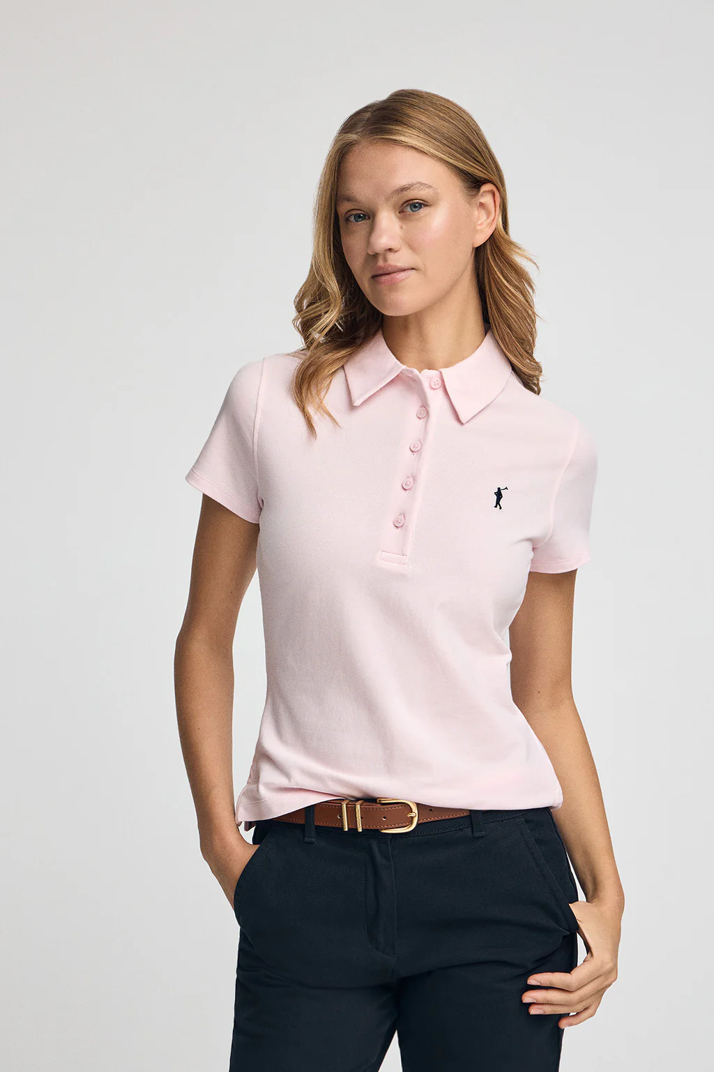 Polo rosa de piqué con cuello cinco botones y bordado Rigby Go - Image 2