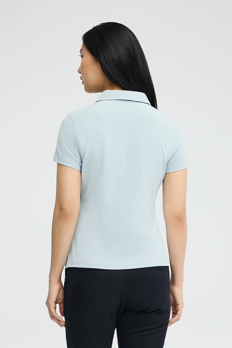 Polo azul claro de manga corta con corte slim y bordado Rigby Go - Image 4