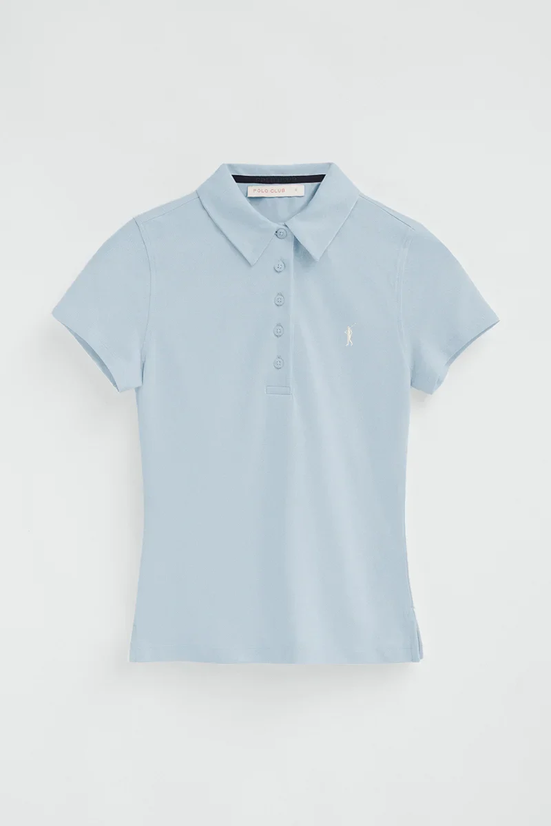 Polo azul claro de manga corta con corte slim y bordado Rigby Go - Image 9