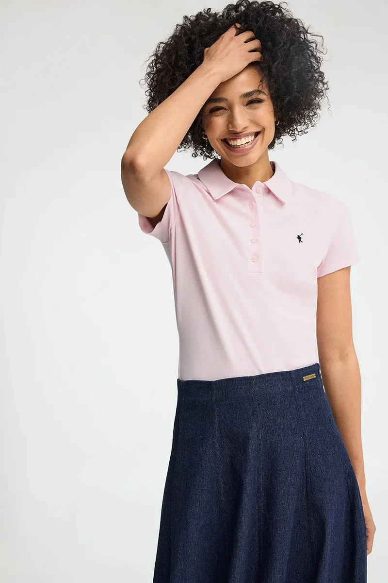 Polo rosa de manga corta con corte slim y bordado Rigby Go - Image 2