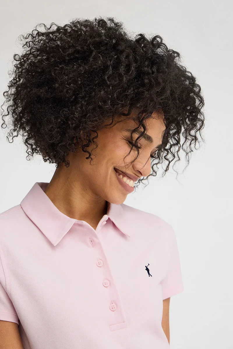 Polo rosa de manga corta con corte slim y bordado Rigby Go - Image 3