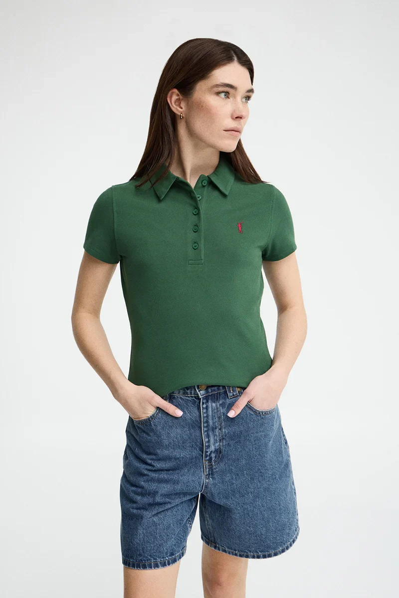 Polo verde botella de manga corta con corte slim y bordado Rigby Go
