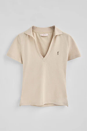 Polo beige de algodón y lino sin botones con bordado Rigby Go