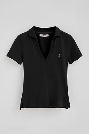 Polo negro de algodón y lino sin botones con bordado Rigby Go - Image 2