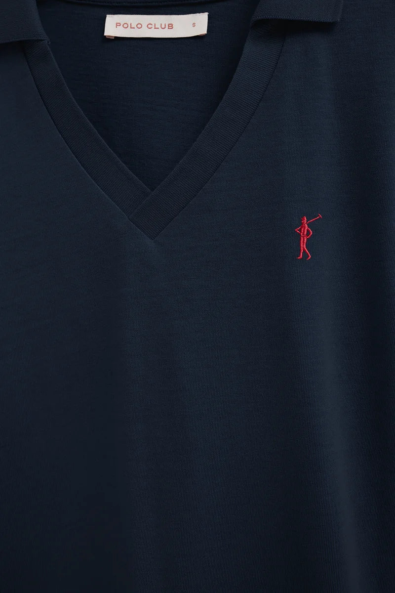 Polo cotolino azul marino de cuello sin botones con bordado Rigby Go - Image 7