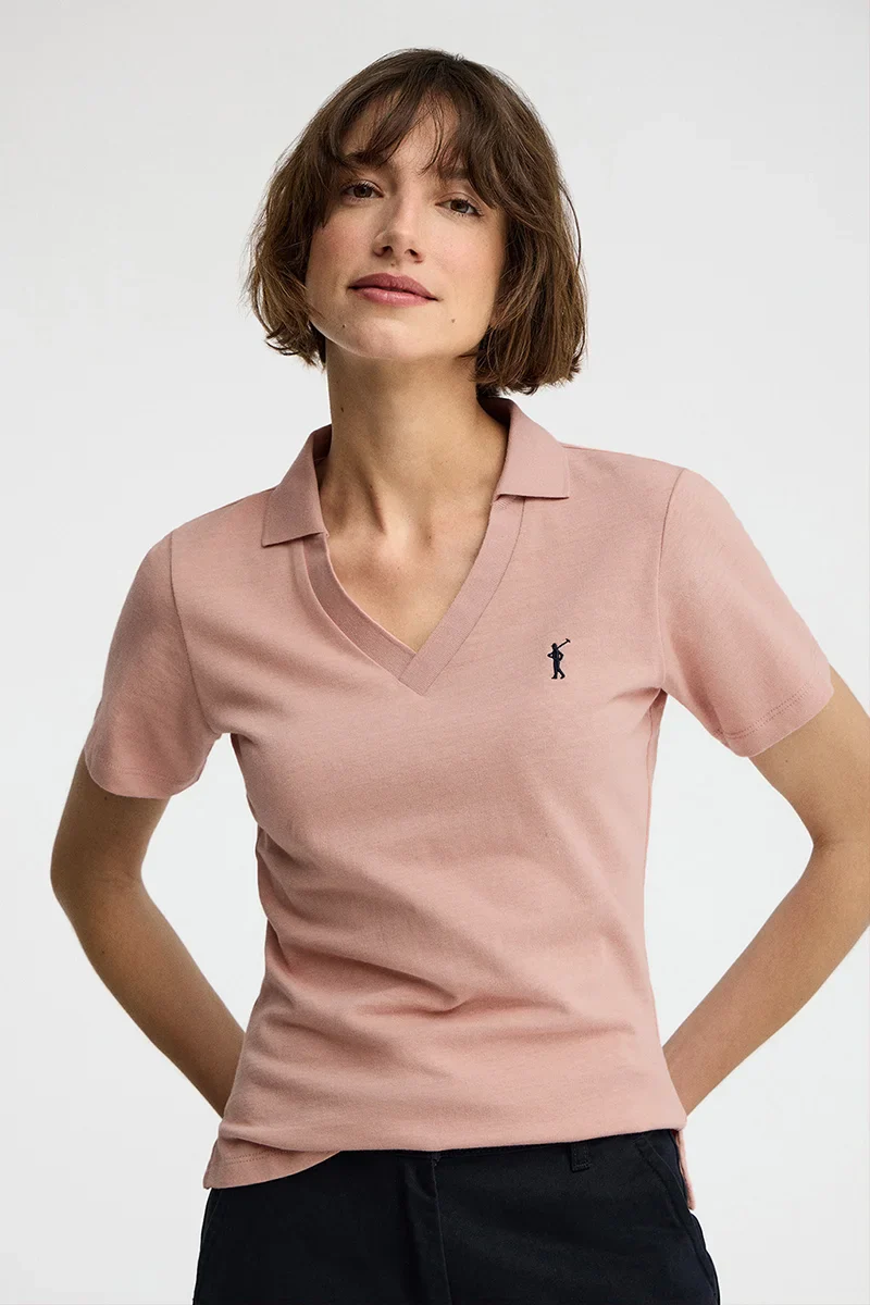 Polo cotolino rosa palo de cuello sin botones con bordado Rigby Go - Image 3