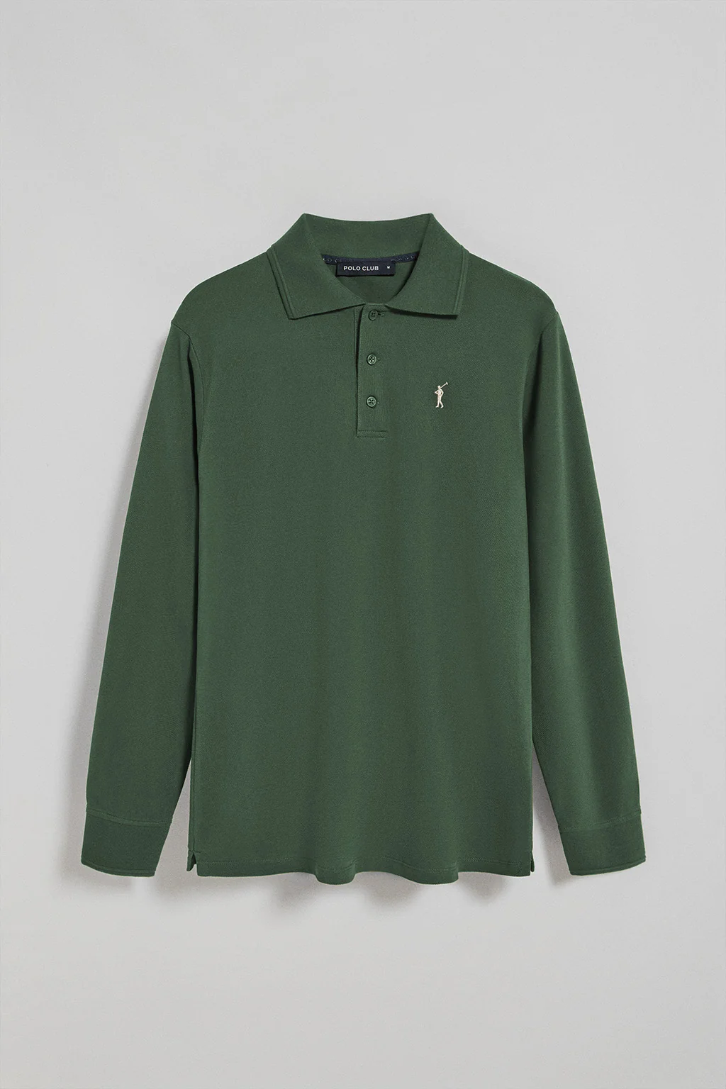 Polo de manga larga de tres botones en verde con logo Rigby Go - Image 5