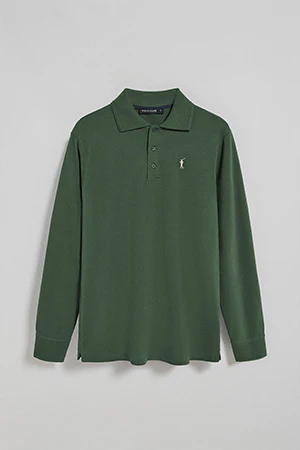 Polo de manga larga de tres botones en verde con logo Rigby Go - Image 9